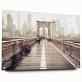 Acrylic print of the Brooklyn Bridge with a side view, featuring muted gray and blue tones.