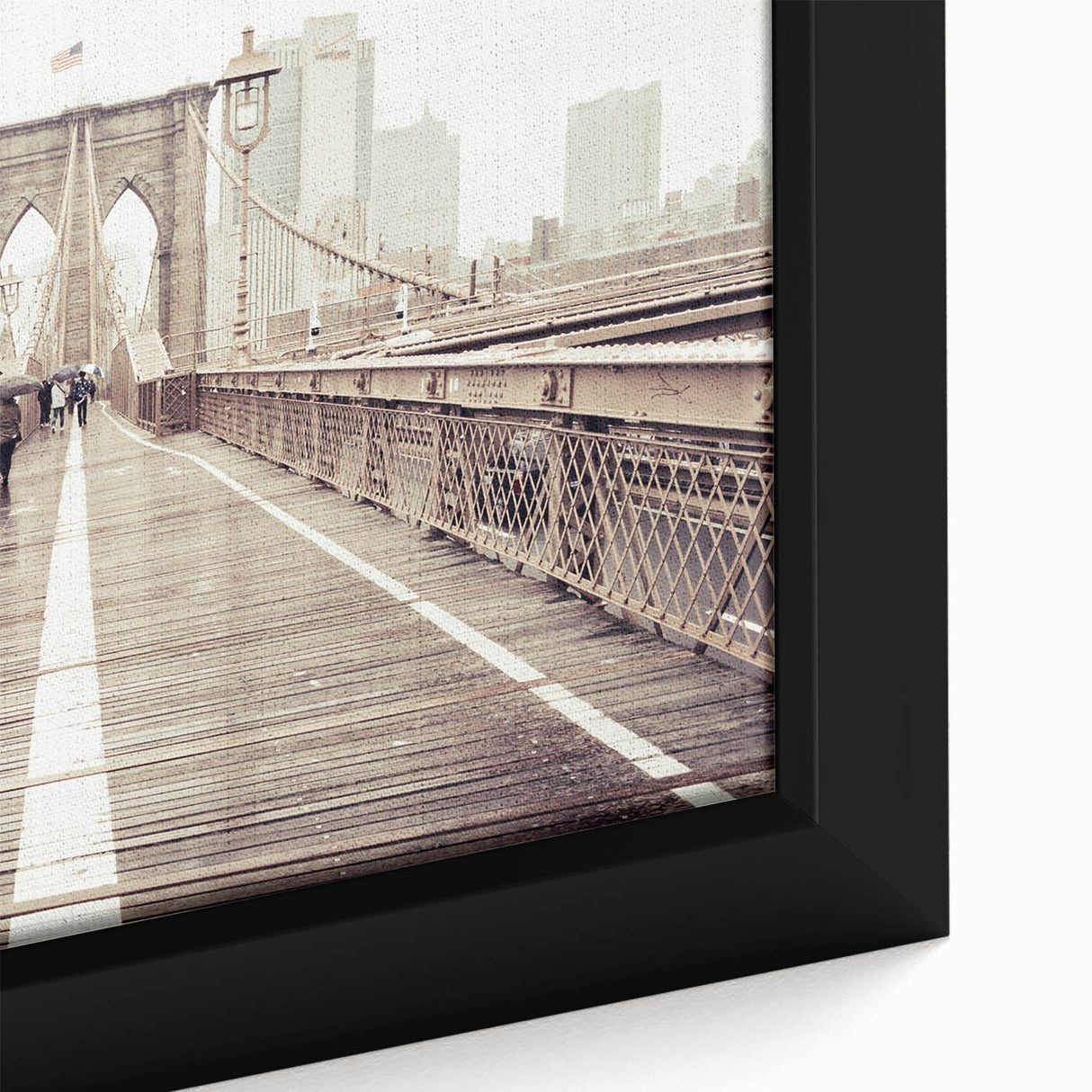 Extra large black wall art featuring a textured depiction of the Brooklyn Bridge in colorful hues.