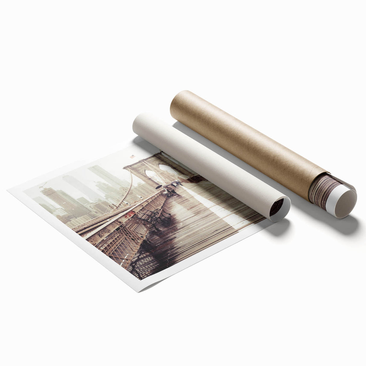 Extra large rolled print of the Brooklyn Bridge in grayscale, ideal for classy bathroom wall art.