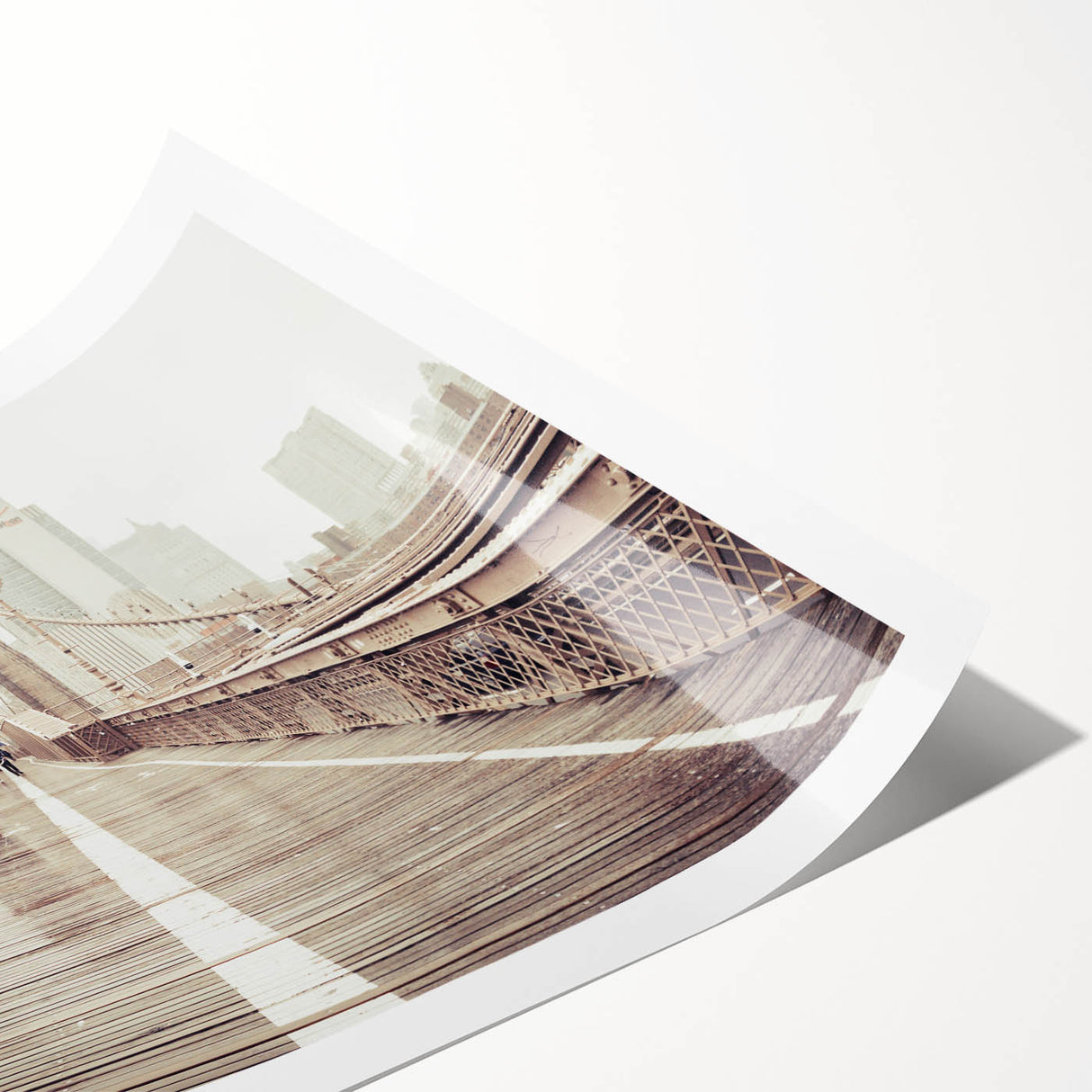 Extra large wall art featuring line art flowers over a grayscale Brooklyn Bridge scene, printed on rolled canvas.