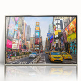 Mid-century modernist art of Manhattan skyline in muted gray tones on a framed acrylic, suitable for modern art wall decor.