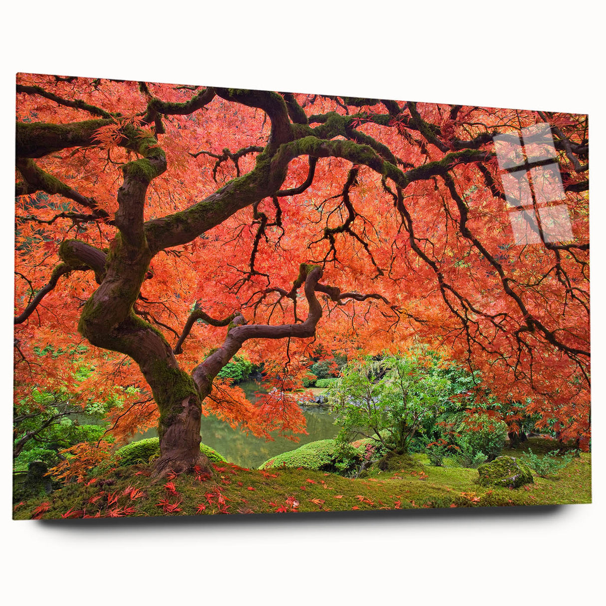 Acrylic print of a large abstract Portland, Oregon scenery in muted earth tones, suitable for bedroom or dining room art.