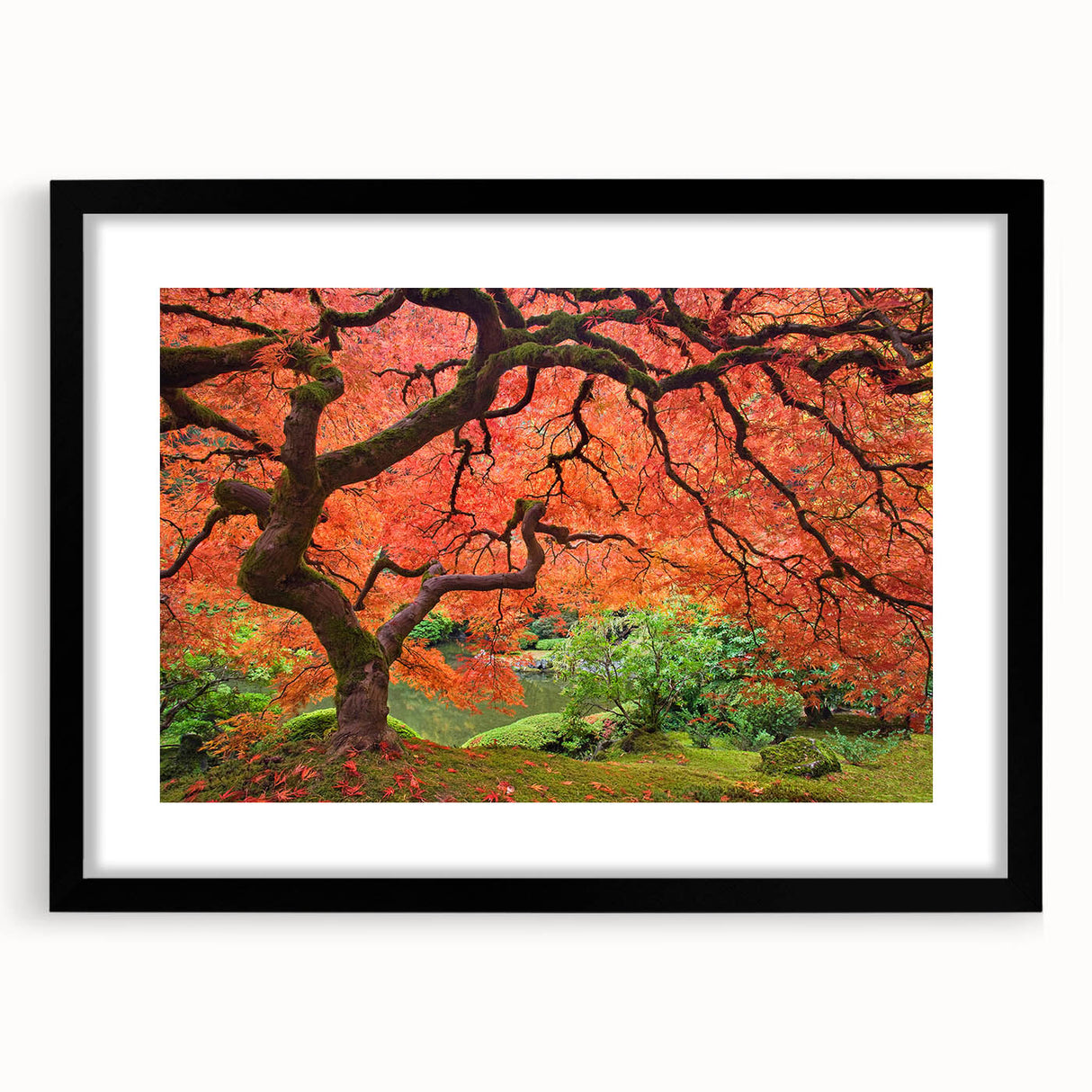 Extra large abstract art print of Portland, Oregon in vibrant, textured colors on a black framed canvas.