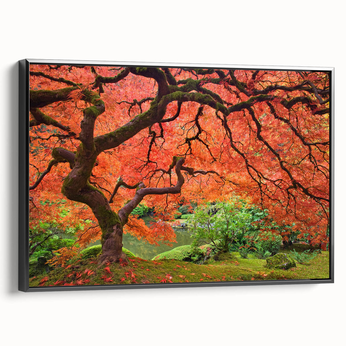 Black and white framed canvas featuring a vintage-style Portland, Oregon landscape, ideal for bedroom wall art.