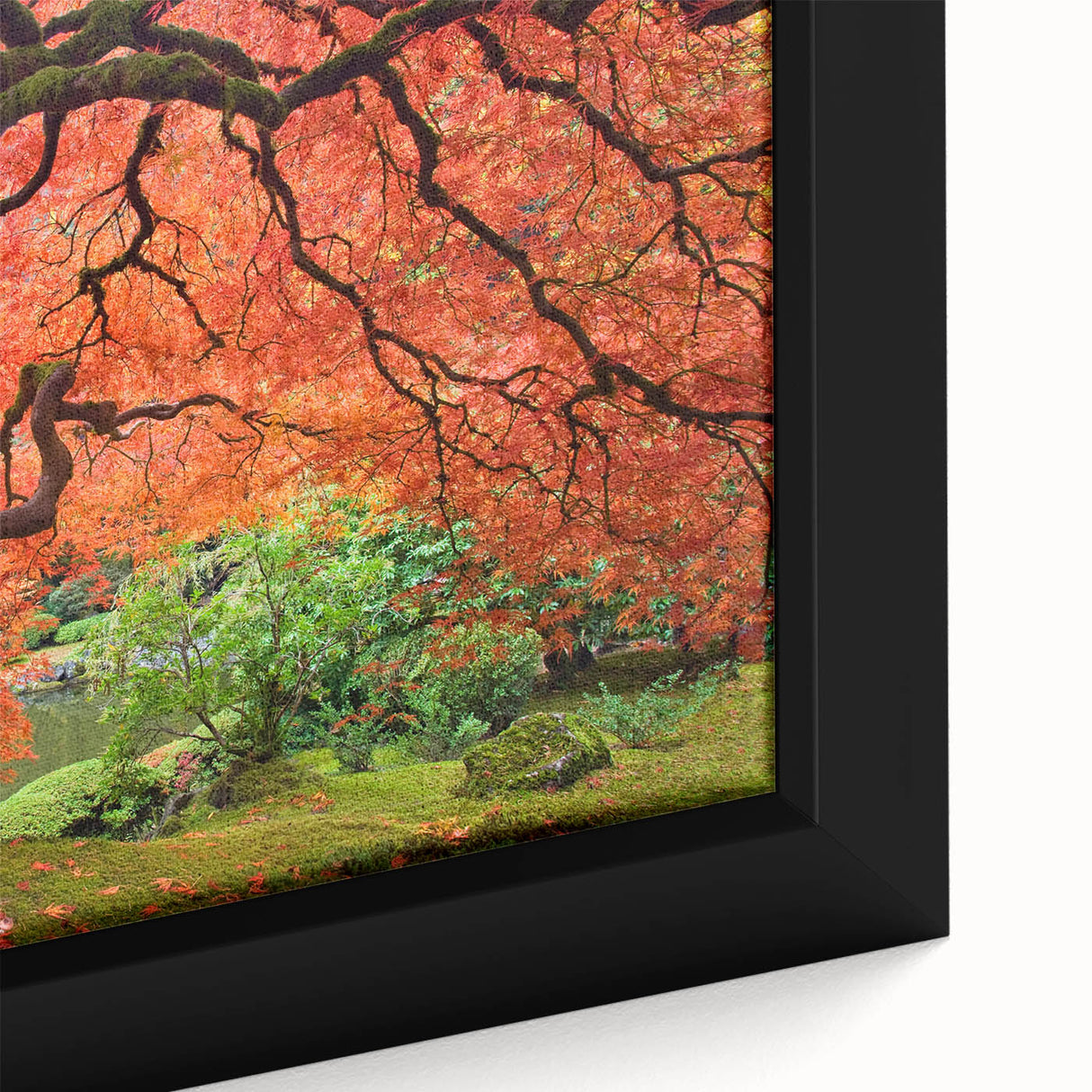 Extra large framed canvas of a textured Portland, Oregon skyline in black with colorful accents, ideal for living room decor.