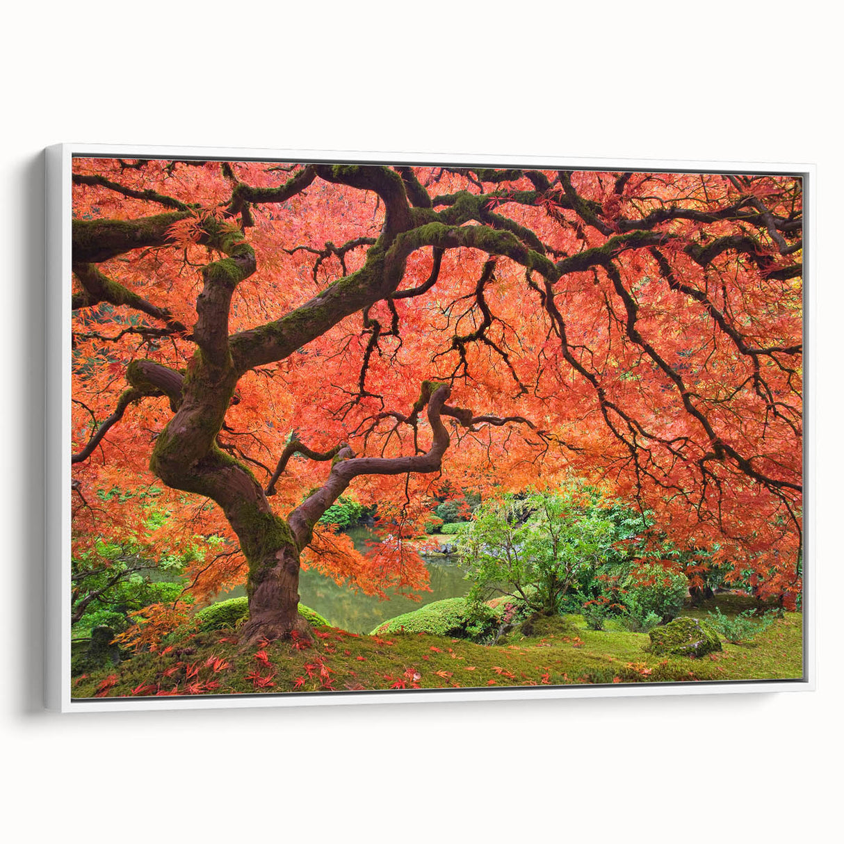Vintage poster art of Portland, Oregon scenery in vibrant colors on a large framed canvas, suitable for living room decor.