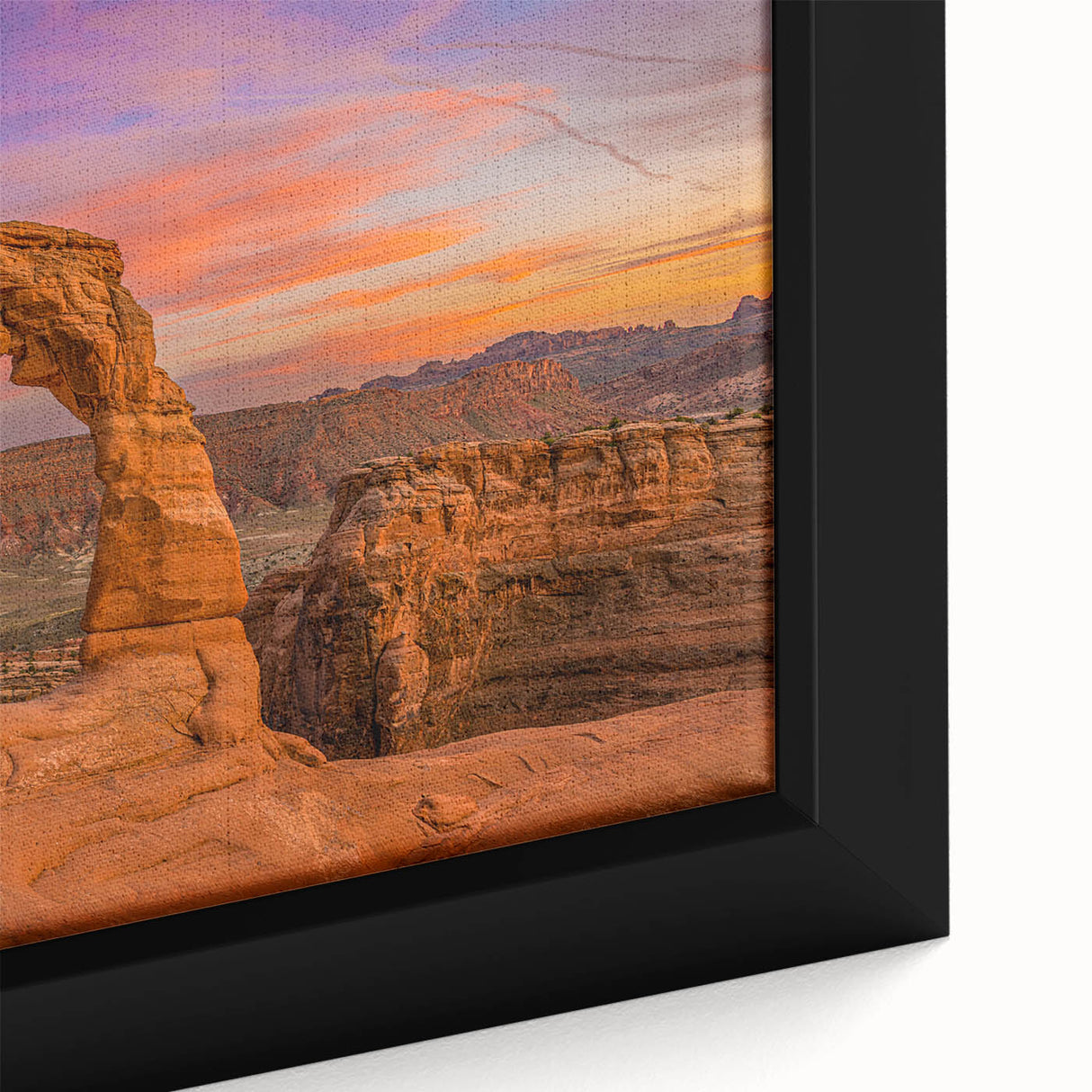 Extra large framed canvas featuring a textured depiction of Arches National Park in Utah with vibrant.