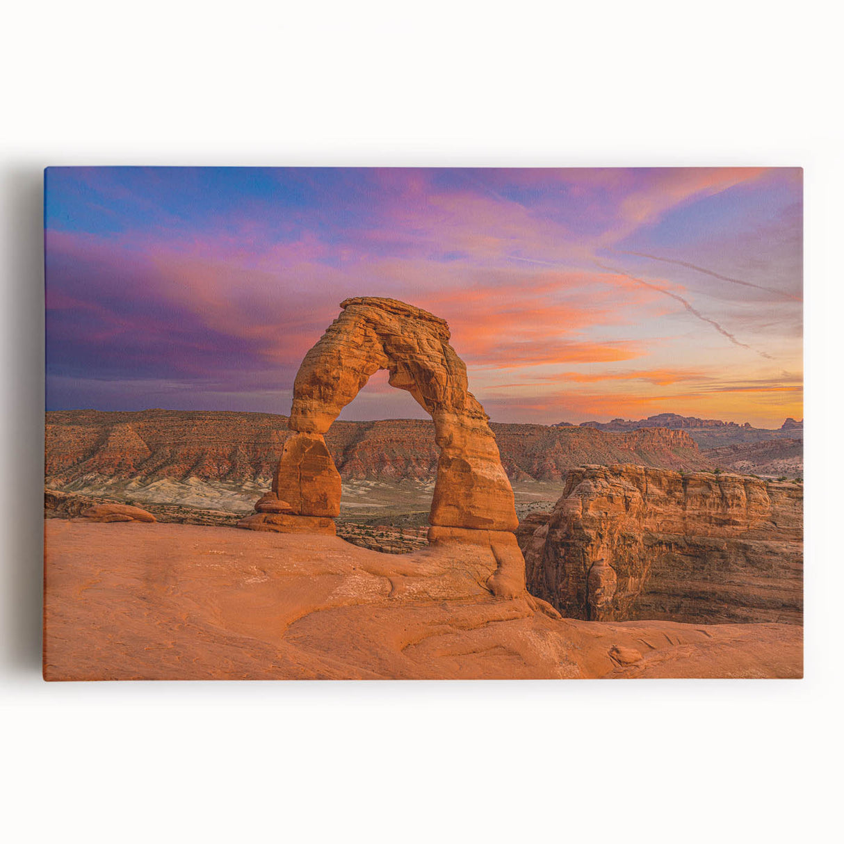 Black and white photo of Arches National Park on large stretched canvas, ideal for kitchen wall art.
