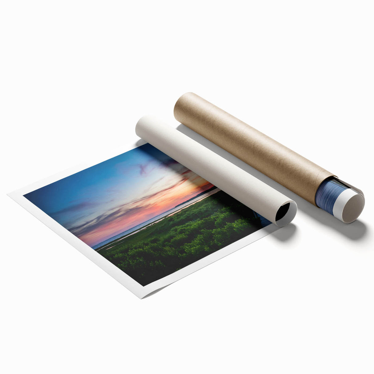 Extra large rolled print of Virginia scenery with floral accents in muted earth tones, suitable for classy bathroom wall art.