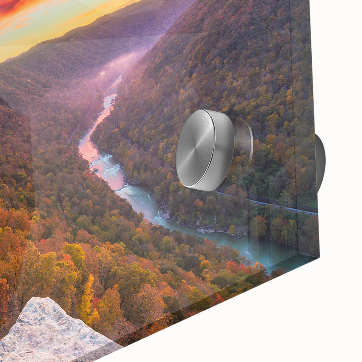 Mid-century modernist large abstract wall art of West Virginia scenery in muted earth tones on acrylic glass.