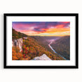 Extra large abstract art print of West Virginia scenery in vibrant colors on a textured canvas, framed in black.