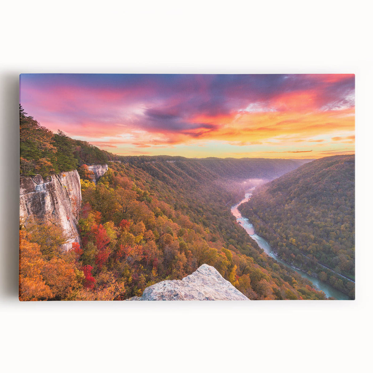 Black and white photo of West Virginia scenery on large stretched canvas, suitable for kitchen art.