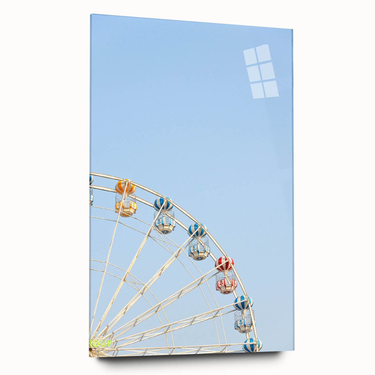 Large abstract wall art in vibrant hues of blue and orange on acrylic glass, ideal for bedroom or dining room decor.