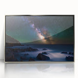 Framed acrylic artwork showcasing a breathtaking cliff landscape in silver tones, perfect for enhancing modern home decor with a touch of nature's beauty.
