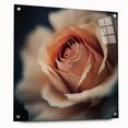 Abstract floral wall art design displayed in acrylic glass, showcasing vibrant colors and intricate patterns, mounted with decorative pins for a modern aesthetic.