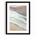 Abstract landscape wall art featuring shades of blue and green, framed with a sleek black mat, showcasing a modern design perfect for home decor.