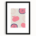 Extra large abstract art print featuring colorful, textured fruits on a black framed canvas, ideal for living room decor.