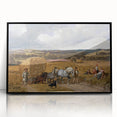 Realism Art Print of a Scenic Harvest Scene with Horses and Farmers