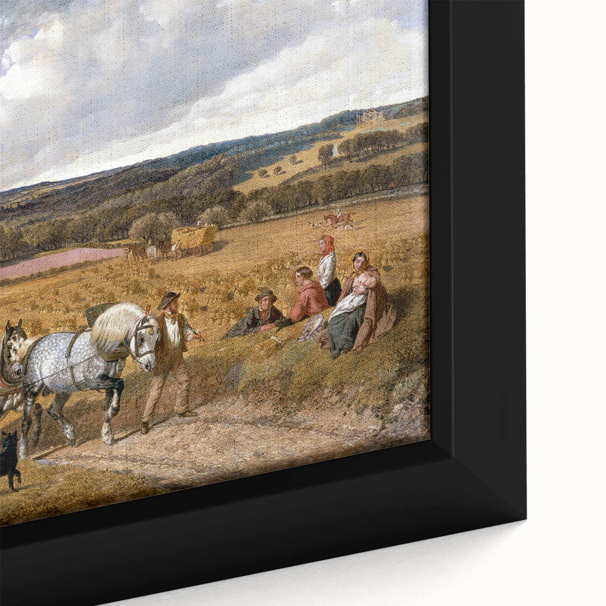 Realism Art Print of a Scenic Harvest Scene with Horses and Farmers