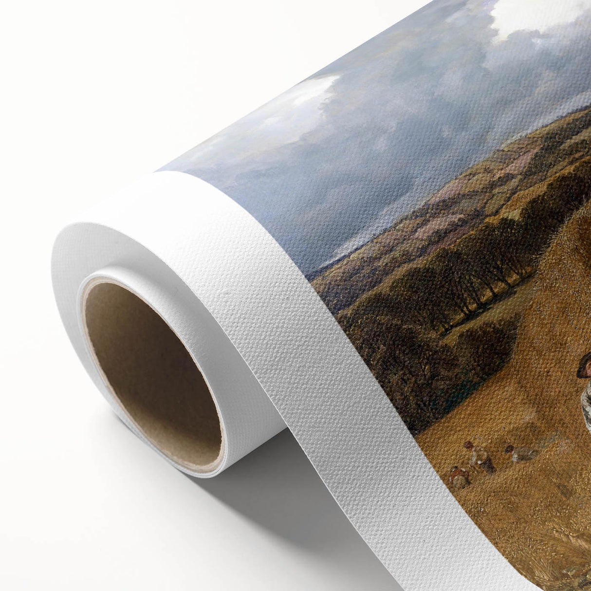 Realism Art Print of a Scenic Harvest Scene with Horses and Farmers