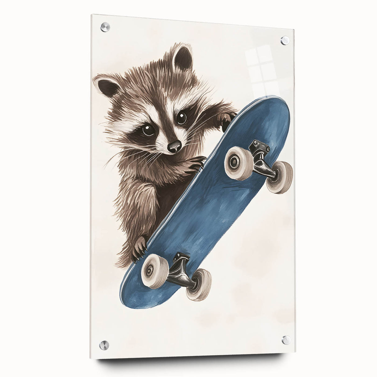 Acrylic Nursery Art – Raccoon Skateboard Kids Room Wall Print