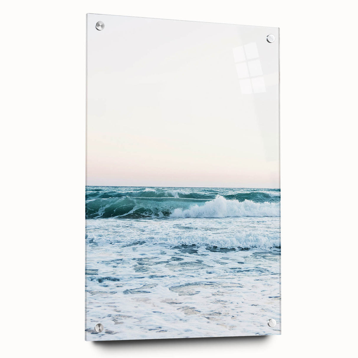 Large abstract wall art on acrylic glass depicting vibrant summer colors, ideal for bedroom or dining room decor.