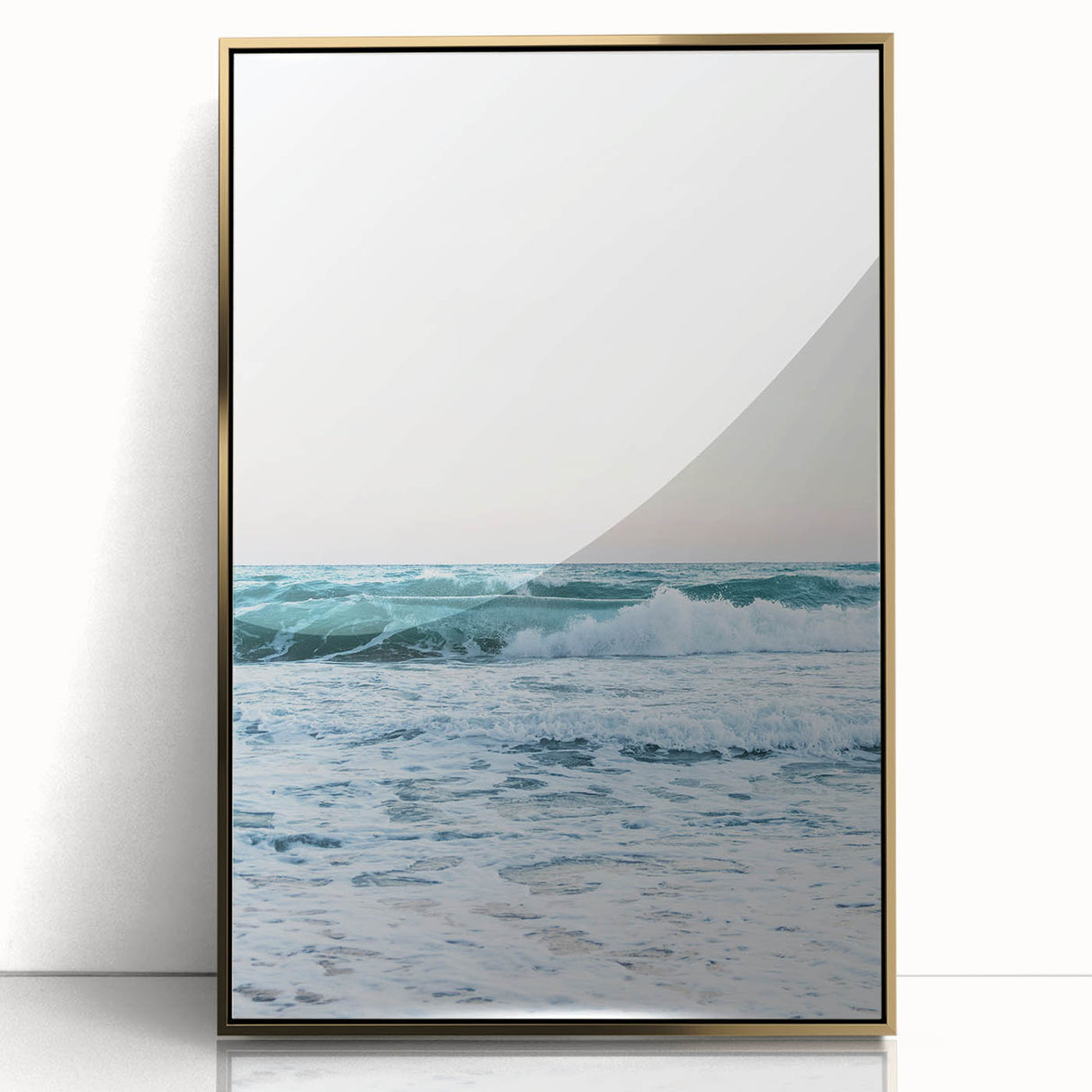Large acrylic print of a mid-century modernist summer scene in vibrant gold and green tones, ideal for modern art wall decor.