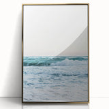 Large acrylic print of a mid-century modernist summer scene in vibrant gold and green tones, ideal for modern art wall decor.
