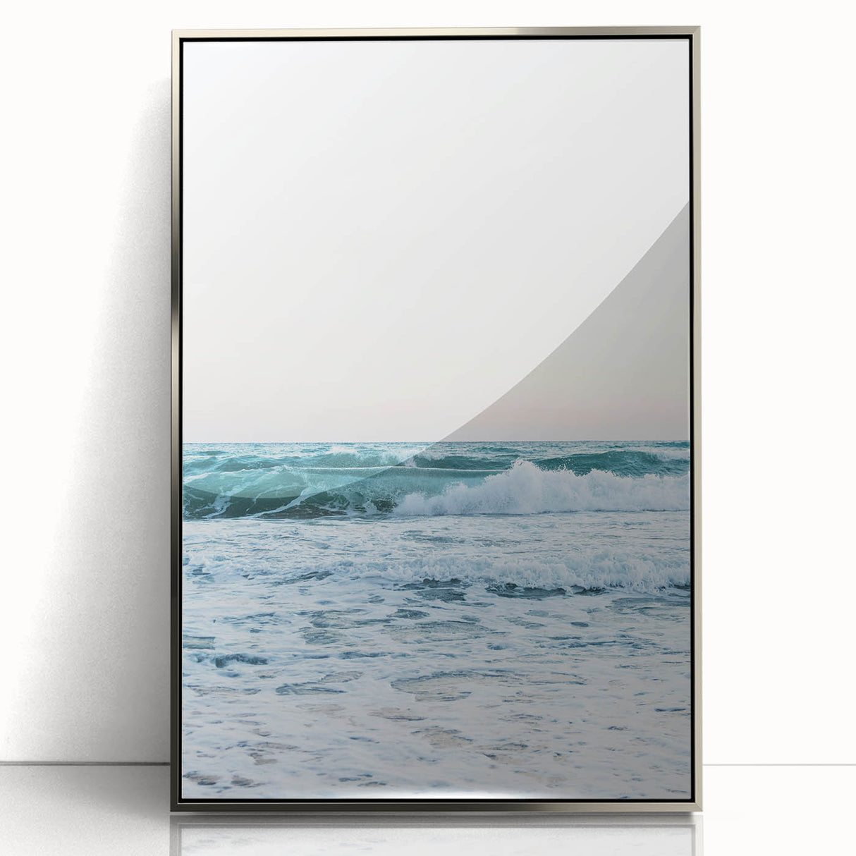 Mid-century modernist art depicting summer season in vibrant colors on a silver-framed acrylic, ideal for nursery wall art.