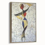 Framed abstract figurative canvas art in gold tones, showcasing modern design elements with a side view highlighting its elegant finish and texture, perfect for contemporary decor.