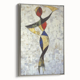 Framed abstract figurative canvas art with a silver frame, showcasing fluid shapes and a modern design, perfect for contemporary interior decor.