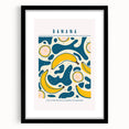Extra large abstract art print featuring a colorful array of fruits on textured canvas, framed in black.