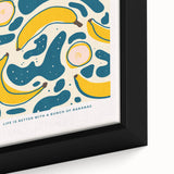 Extra large black wall art featuring a close-up of colorful, textured fruits on a framed canvas, ideal for living room decor.