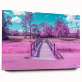 Acrylic glass landscape bridge design showcasing a vibrant view with intricate details and pins, ideal for modern home decor or artistic displays.