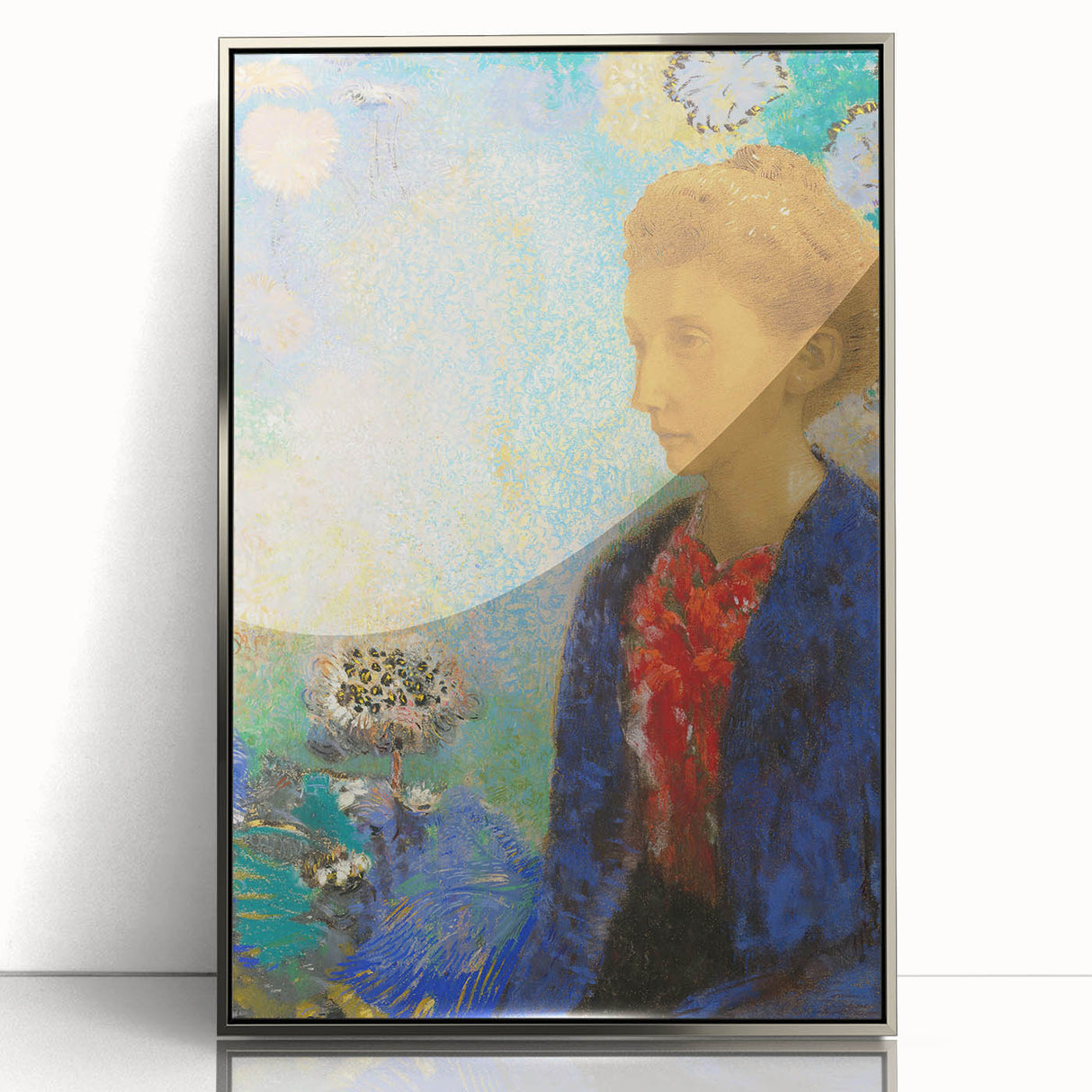 Modern Wall Art - Elegant Portrait of a Woman with Floral Background - Print