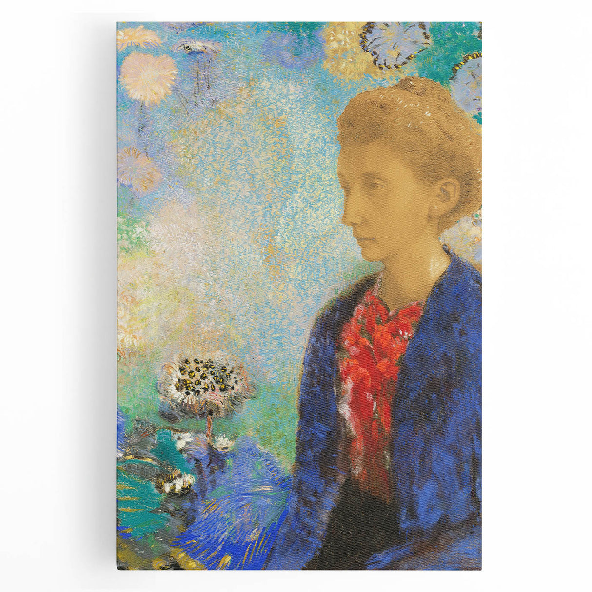 Modern Wall Art - Elegant Portrait of a Woman with Floral Background - Print