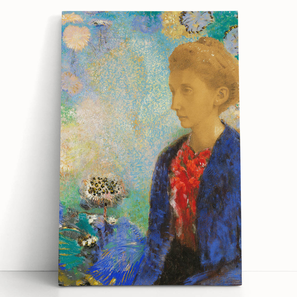 Modern Wall Art - Elegant Portrait of a Woman with Floral Background - Print
