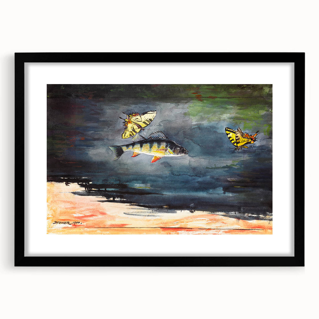 Realism Art Print of Fish and Butterflies - Nature’s Aquatic Harmony