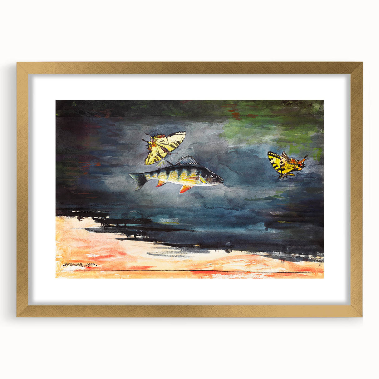 Realism Art Print of Fish and Butterflies - Nature’s Aquatic Harmony