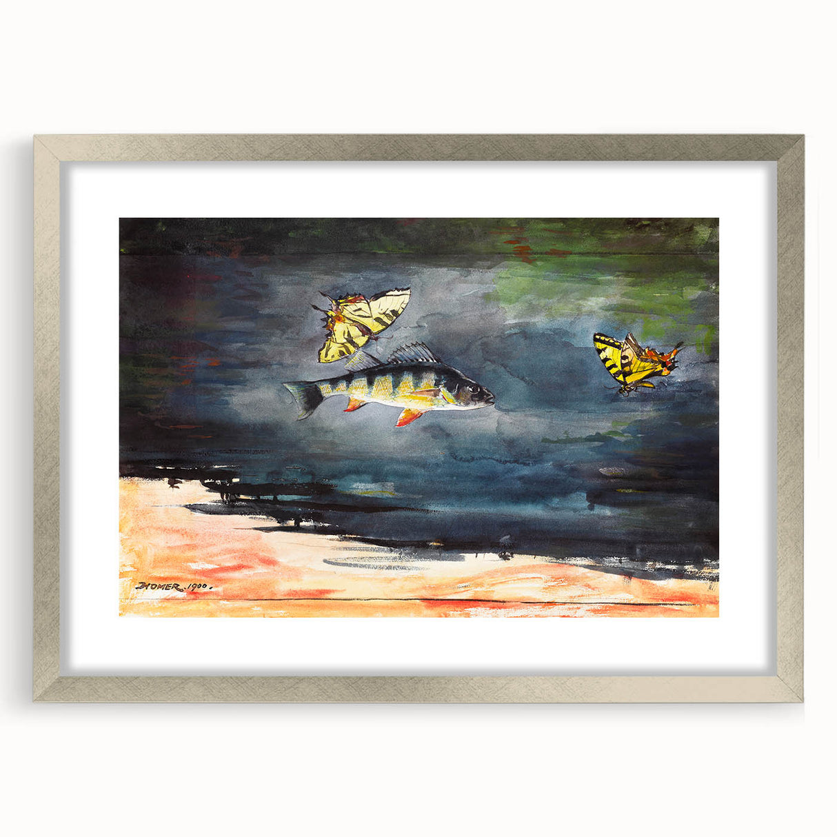 Realism Art Print of Fish and Butterflies - Nature’s Aquatic Harmony