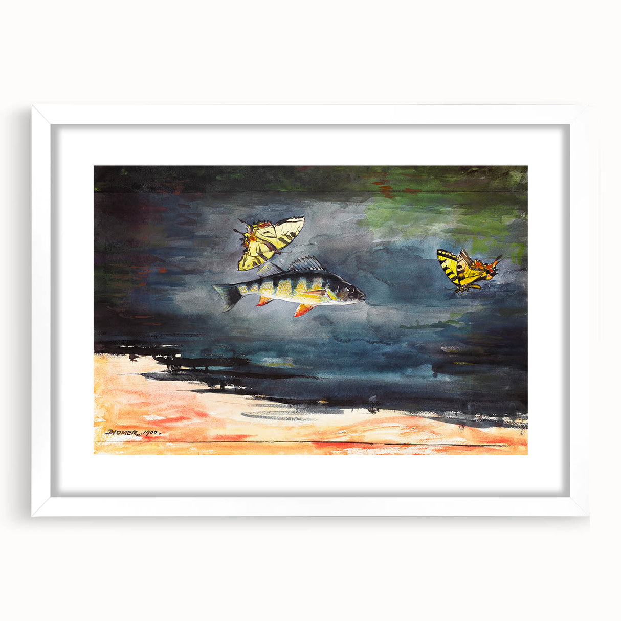 Realism Art Print of Fish and Butterflies - Nature’s Aquatic Harmony
