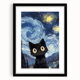 Whimsical Boys Room Wall Art - Cat in Starry Night for Kids Rooms