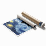 Whimsical Boys Room Wall Art - Cat in Starry Night for Kids Rooms