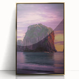 Framed acrylic artwork showcasing a stunning landscape of cliffs with vibrant colors and gold accents, perfect for enhancing modern home decor.