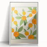 Acrylic print of assorted fruits in vibrant colors on a white background, framed and ideal for modern kitchen decor.