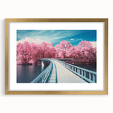 Gold landscape bridge frame with a mat, showcasing an elegant front view, perfect for enhancing home decor. Ideal for displaying artwork or photographs.