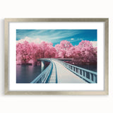 Silver landscape bridge frame showcasing a modern design with a white mat, perfect for displaying artwork or photographs in a contemporary setting. Ideal for home decor or office spaces.