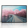 Framed acrylic artwork of a landscape bridge in black, showcasing intricate details and vibrant colors, ideal for modern home decor or art enthusiasts.