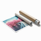 Landscape bridge art print showcasing intricate details and vibrant colors, rolled for easy transport, ideal for home decor enthusiasts seeking unique wall art.