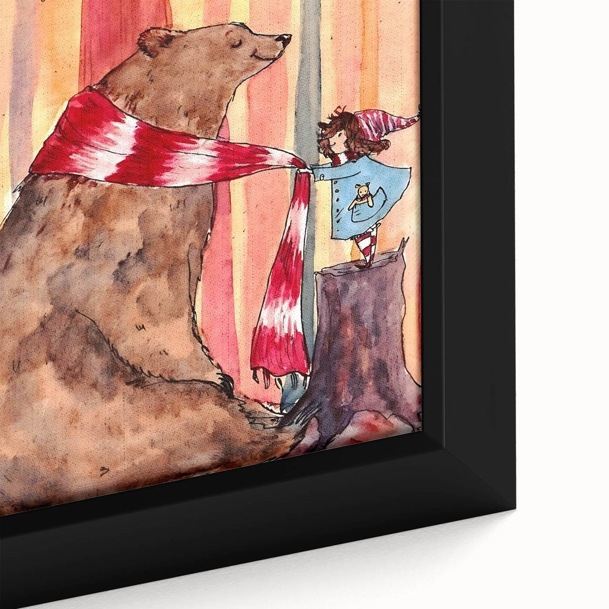 Charming Boys Room Wall Art – Bear and Girl in Autumn Forest
